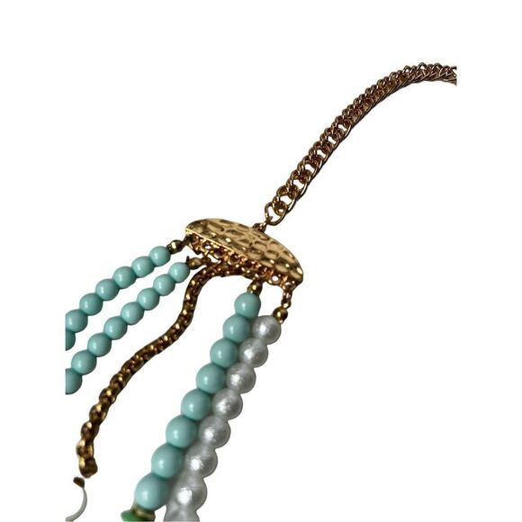 Turquose and faux pearl 5 layer statement necklace - Picture 8 of 13